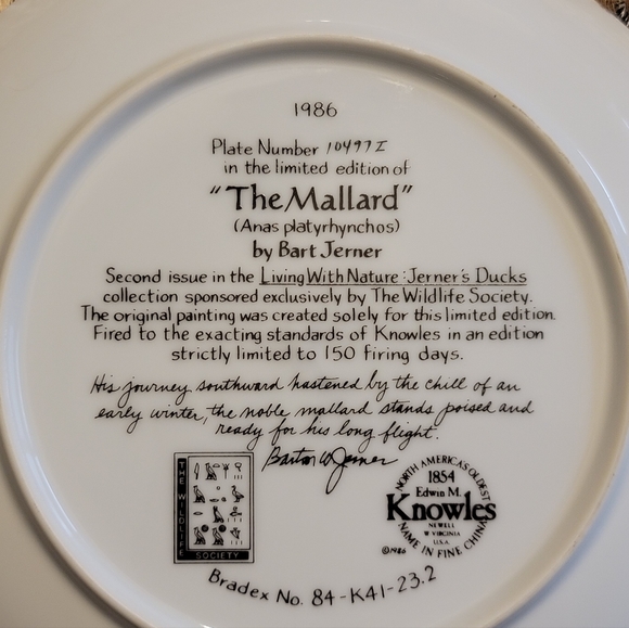 "The Mallard" collector plate by Bart Jerner - Picture 4 of 4